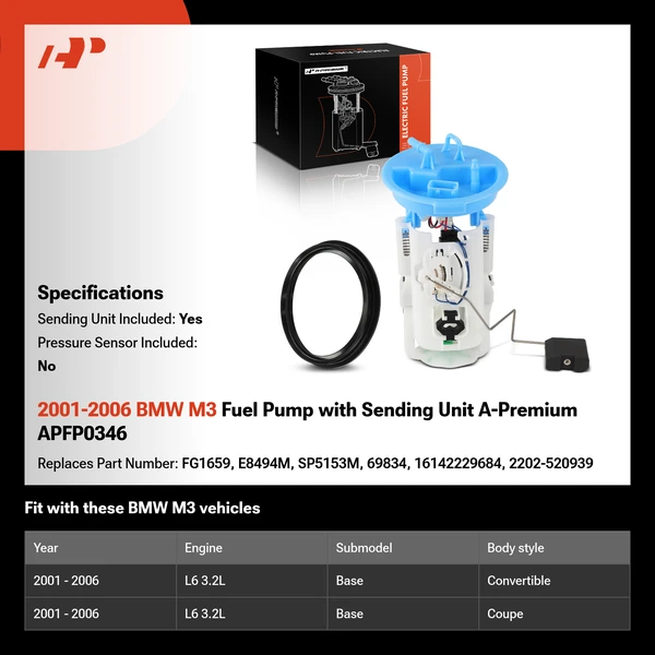 2001-2006 BMW M3 Fuel Pump with Sending Unit A-Premium APFP0346