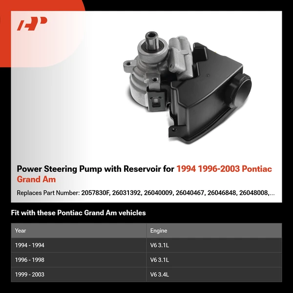 Power Steering Pump with Reservoir for 1994 1996-2003 Pontiac Grand Am