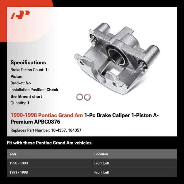 1990-1998 Pontiac Grand Am 1-Pc Brake Caliper 1-Piston A-Premium APBC0376