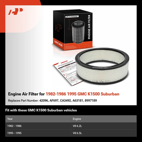 Engine Air Filter for 1982-1986 1995 GMC K1500 Suburban
