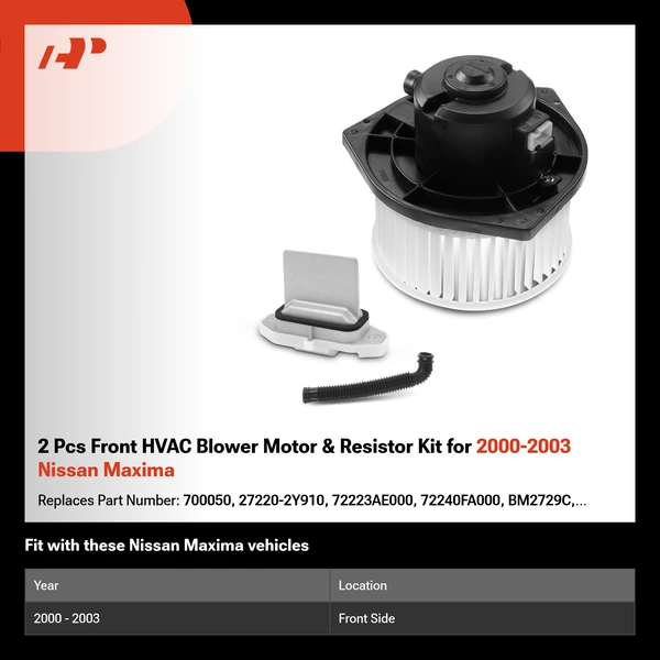 2 Pcs Front HVAC Blower Motor & Resistor Kit for 2000-2003 Nissan Maxima