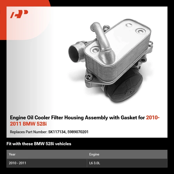 Engine Oil Cooler Filter Housing Assembly with Gasket for 2010-2011 BMW 528i