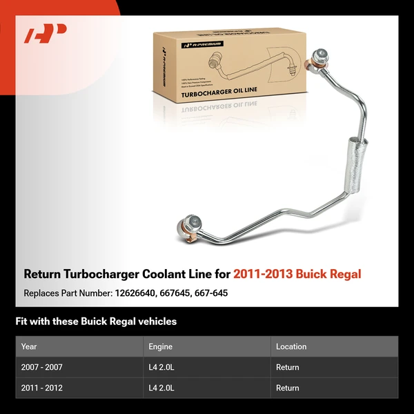 Return Turbocharger Coolant Line for 2011-2013 Buick Regal