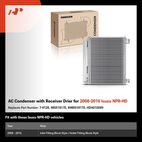 AC Condenser with Receiver Drier for 2008-2016 Isuzu NPR-HD