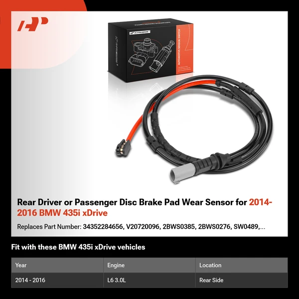 Rear Driver or Passenger Disc Brake Pad Wear Sensor for 2014-2016 BMW 435i xDrive