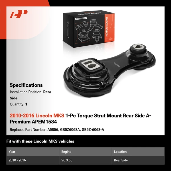 2010-2016 Lincoln MKS 1-Pc Torque Strut Mount Rear Side A-Premium APEM1584