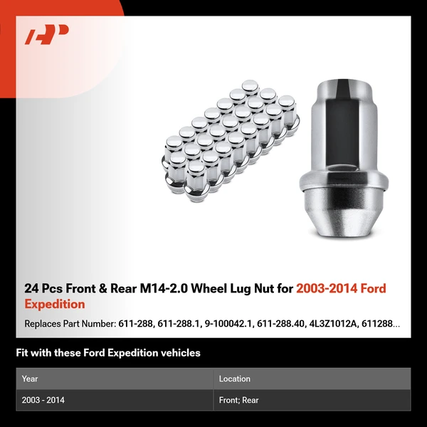 24 Pcs Front & Rear M14-2.0 Wheel Lug Nut for 2003-2014 Ford Expedition