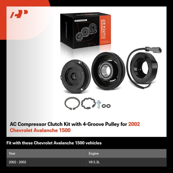 AC Compressor Clutch Kit with 4-Groove Pulley for 2002 Chevrolet Avalanche 1500