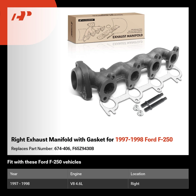 Right Exhaust Manifold with Gasket for 1997-1998 Ford F-250