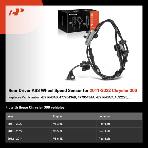 Rear Driver ABS Wheel Speed Sensor for 2011-2022 Chrysler 300