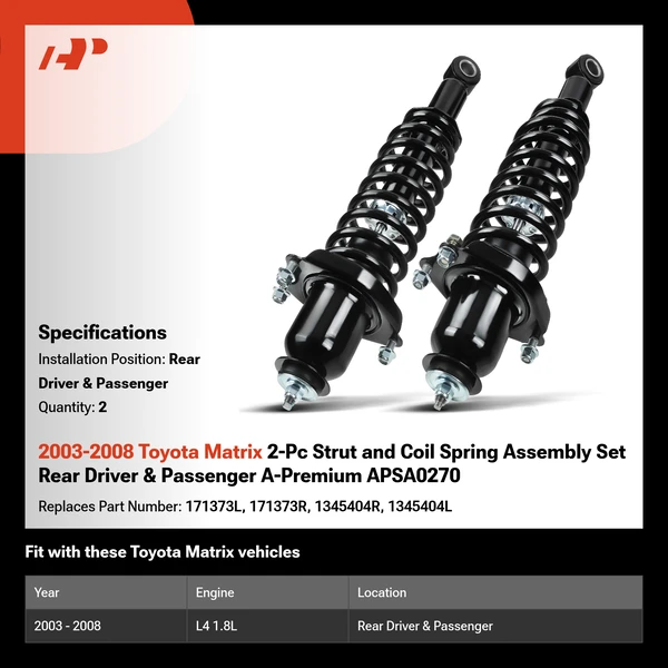 2003-2008 Toyota Matrix 2-Pc Strut and Coil Spring Assembly Set Rear Driver & Passenger A-Premium APSA0270