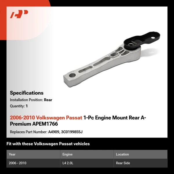 2006-2010 Volkswagen Passat 1-Pc Engine Mount Rear A-Premium APEM1766