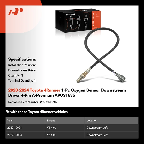 2020-2024 Toyota 4Runner 1-Pc Oxygen Sensor Downstream Driver 4-Pin A-Premium APOS1685