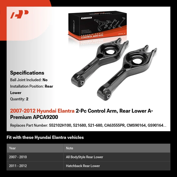 2007-2012 Hyundai Elantra 2-Pc Control Arm, Rear Lower A-Premium APCA9200