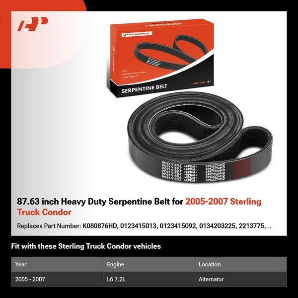 87.63 inch Heavy Duty Serpentine Belt for 2005-2007 Sterling Truck Condor