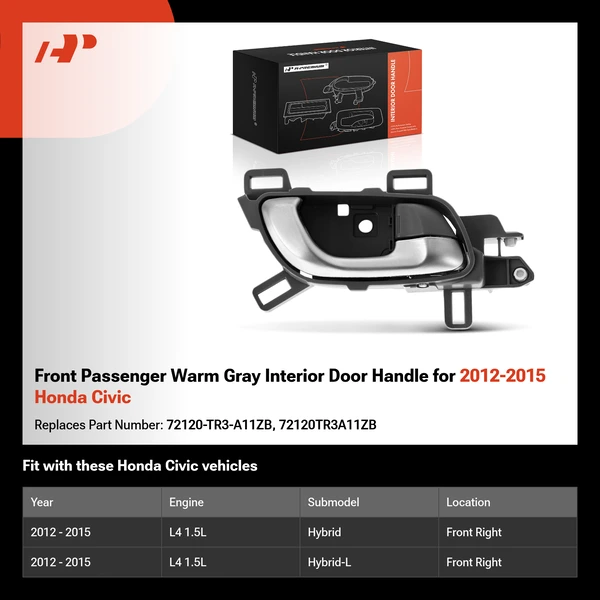 Front Passenger Warm Gray Interior Door Handle for 2012-2015 Honda Civic