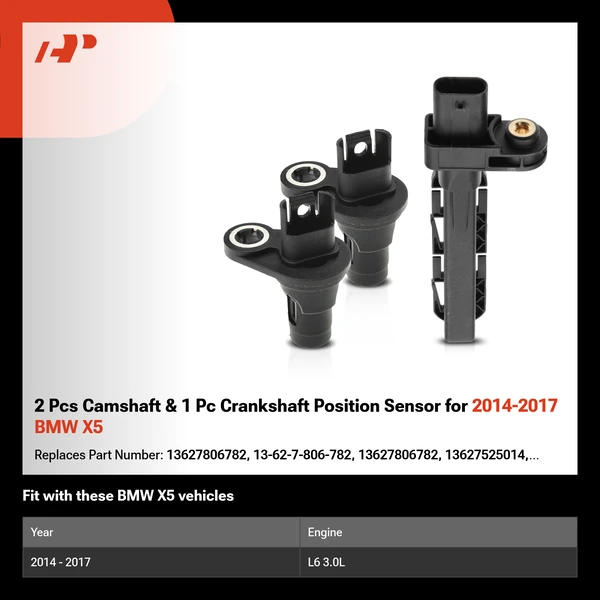 2 Pcs Camshaft & 1 Pc Crankshaft Position Sensor for 2014-2017 BMW X5