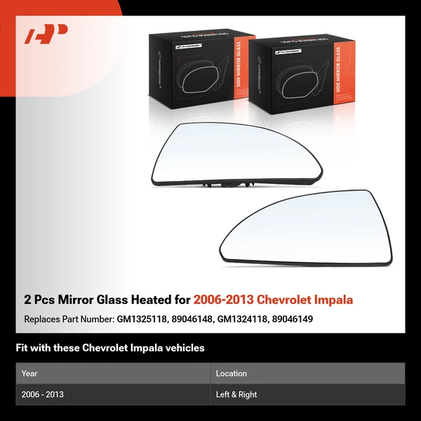 2 Pcs Mirror Glass Heated for 2006-2013 Chevrolet Impala