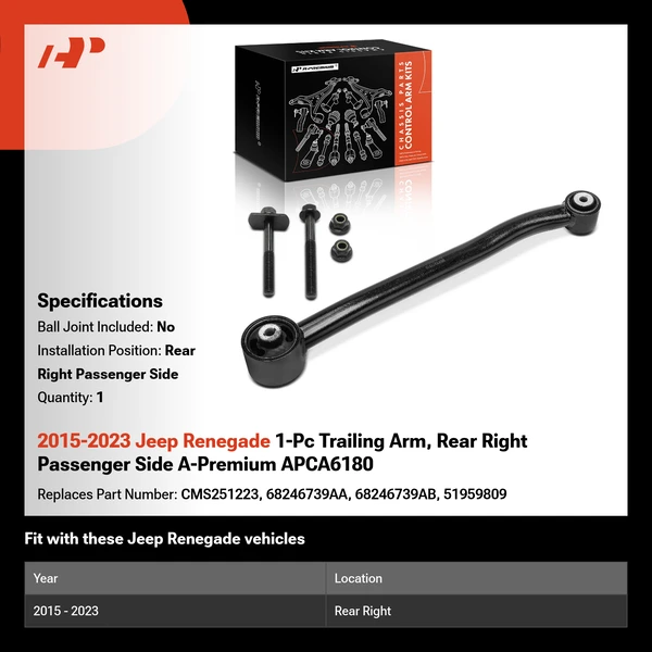 2015-2023 Jeep Renegade 1-Pc Trailing Arm, Rear Right Passenger Side A-Premium APCA6180