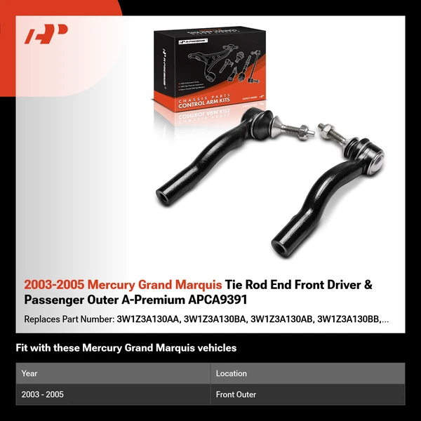 2003-2005 Mercury Grand Marquis Tie Rod End Front Driver & Passenger Outer A-Premium APCA9391