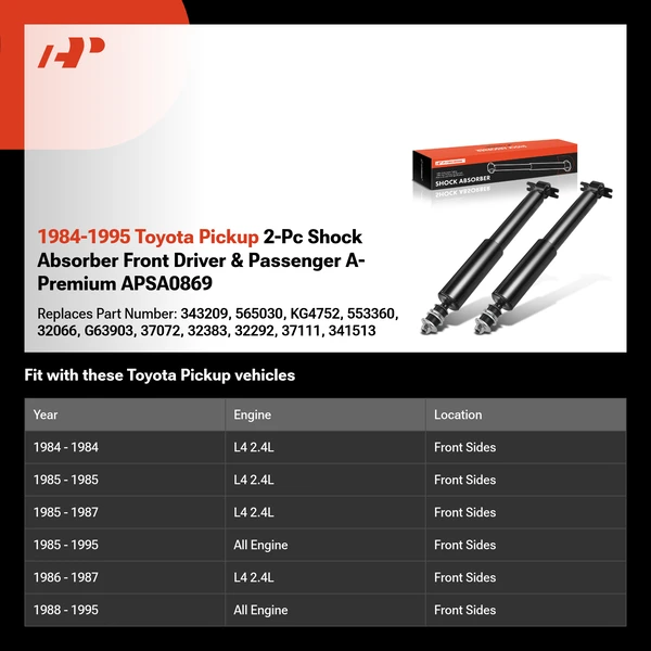 1984-1995 Toyota Pickup 2-Pc Shock Absorber Front Driver & Passenger A-Premium APSA0869