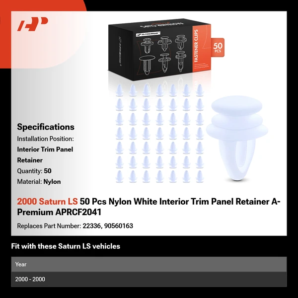 2000 Saturn LS 50 Pcs Nylon White Interior Trim Panel Retainer A-Premium APRCF2041