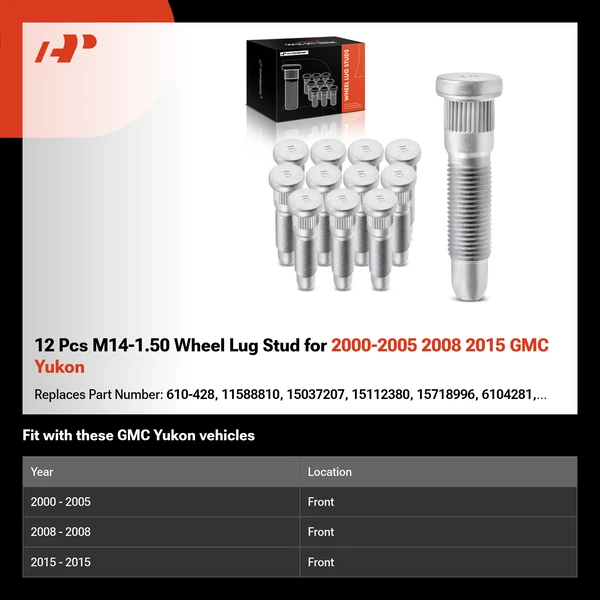 12 Pcs M14-1.50 Wheel Lug Stud for 2000-2005 2008 2015 GMC Yukon