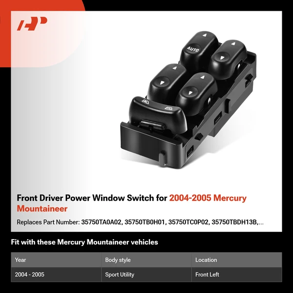 Front Driver Power Window Switch for 2004-2005 Mercury Mountaineer