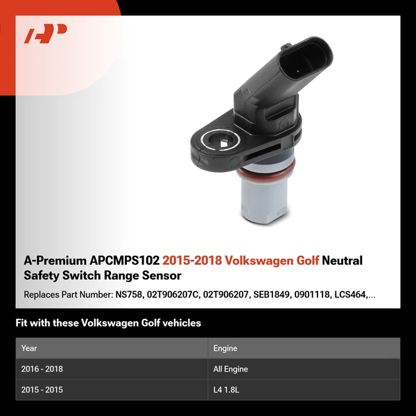 A-Premium APCMPS102 2015-2018 Volkswagen Golf Neutral Safety Switch Range Sensor