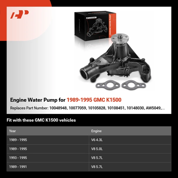 Engine Water Pump for 1989-1995 GMC K1500
