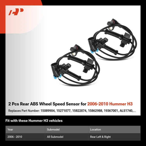 2 Pcs Rear ABS Wheel Speed Sensor for 2006-2010 Hummer H3