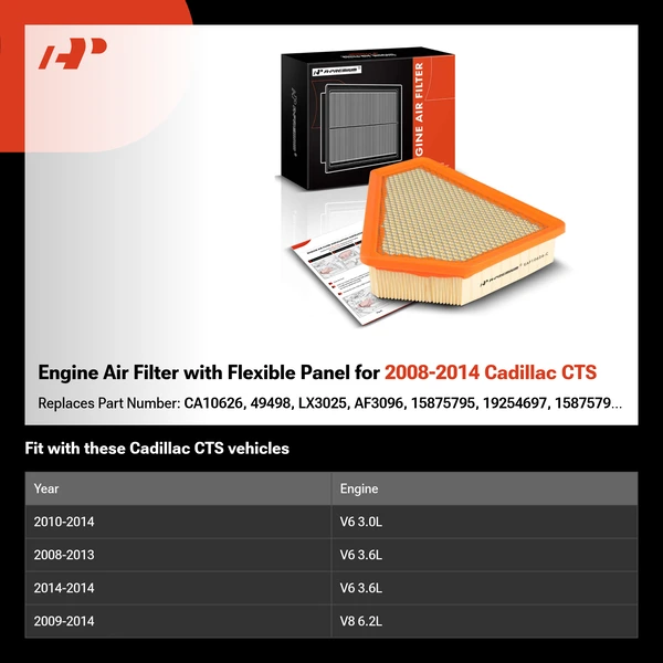Engine Air Filter with Flexible Panel for 2008-2014 Cadillac CTS