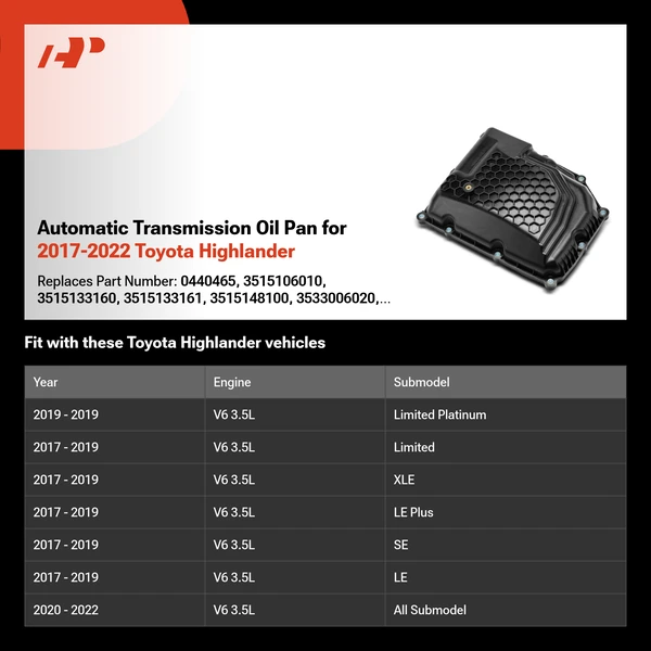 Automatic Transmission Oil Pan for 2017-2022 Toyota Highlander