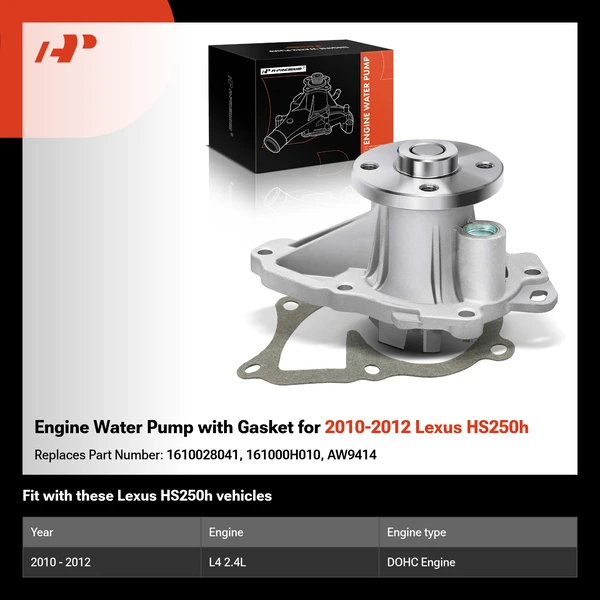 Engine Water Pump with Gasket for 2010-2012 Lexus HS250h