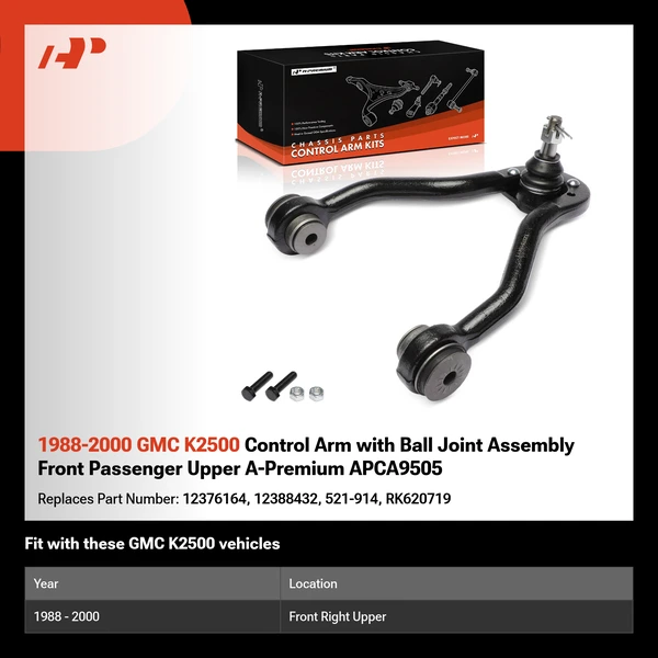 1988-2000 GMC K2500 Control Arm with Ball Joint Assembly Front Passenger Upper A-Premium APCA9505