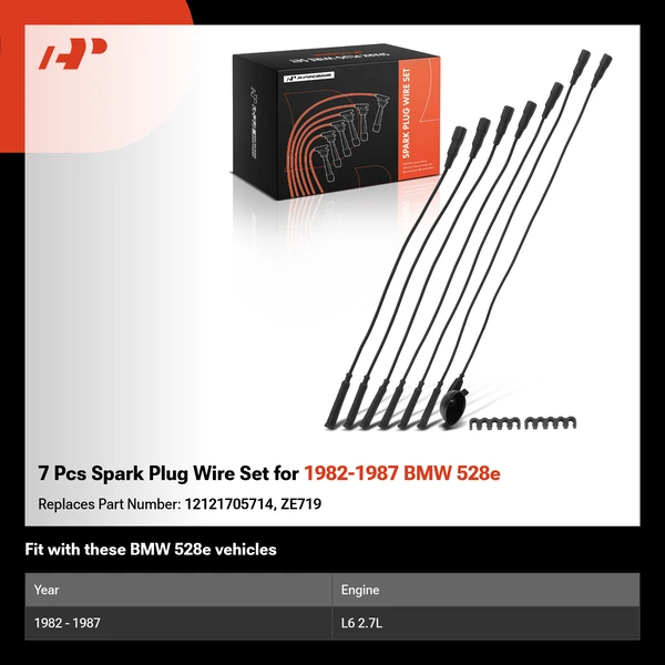 7 Pcs Spark Plug Wire Set for 1982-1987 BMW 528e
