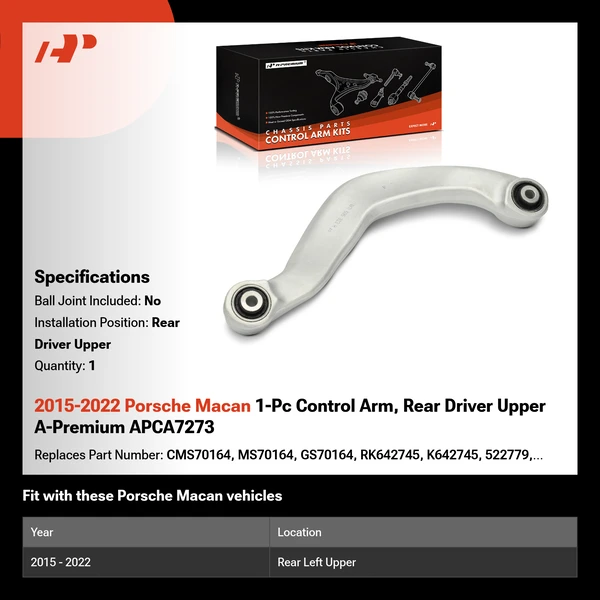 2015-2022 Porsche Macan 1-Pc Control Arm, Rear Driver Upper A-Premium APCA7273