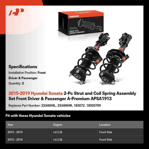 2015-2019 Hyundai Sonata 2-Pc Strut and Coil Spring Assembly Set Front Driver & Passenger A-Premium APSA1913
