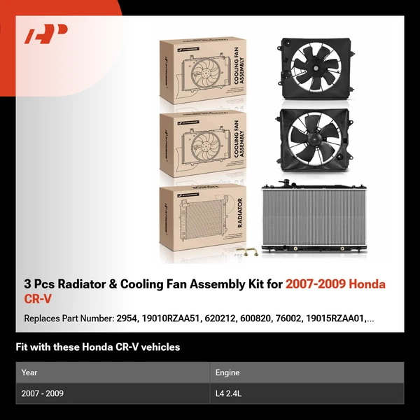 3 Pcs Radiator & Cooling Fan Assembly Kit for 2007-2009 Honda CR-V