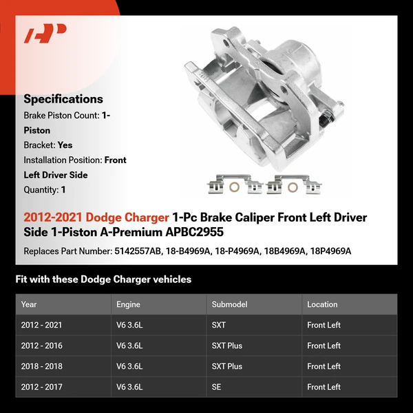 2012-2021 Dodge Charger 1-Pc Brake Caliper Front Left Driver Side 1-Piston A-Premium APBC2955