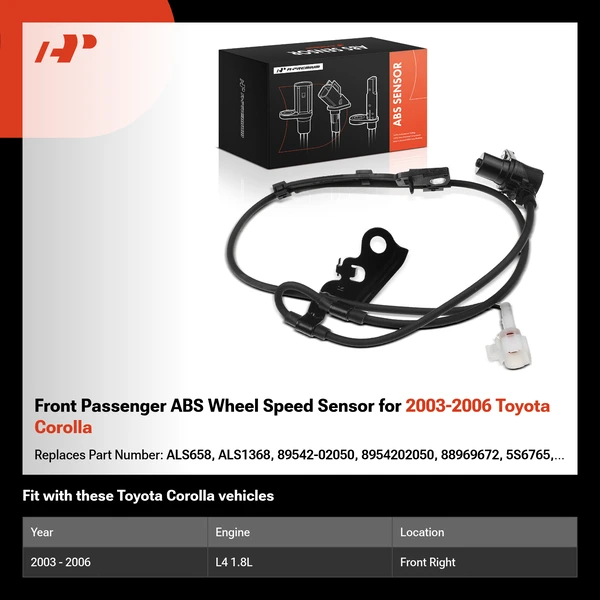 Front Passenger ABS Wheel Speed Sensor for 2003-2006 Toyota Corolla