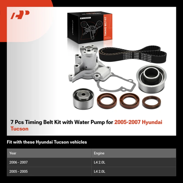 7 Pcs Timing Belt Kit with Water Pump for 2005-2007 Hyundai Tucson
