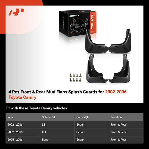 4 Pcs Front & Rear Mud Flaps Splash Guards for 2002-2006 Toyota Camry