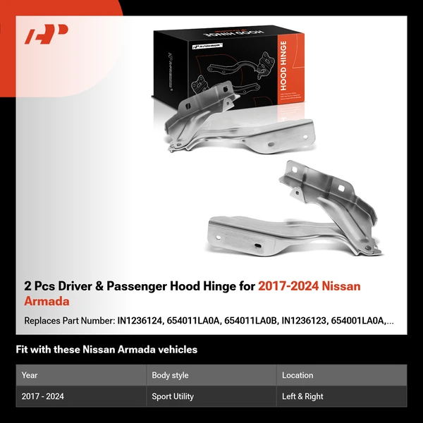 2 Pcs Driver & Passenger Hood Hinge for 2017-2024 Nissan Armada