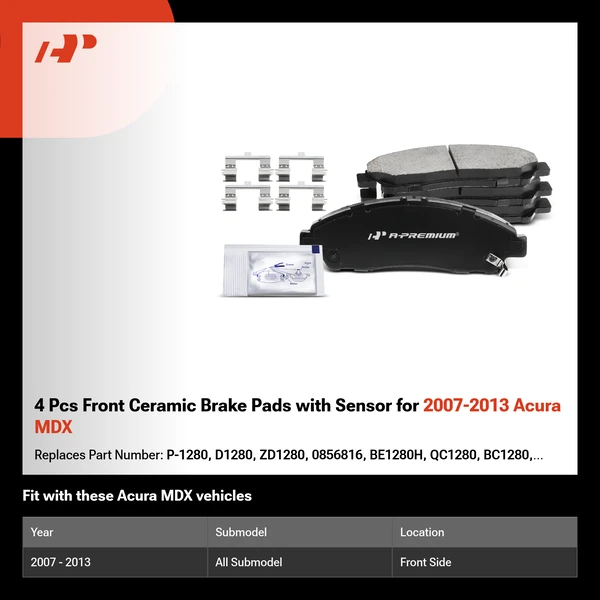 4 Pcs Front Ceramic Brake Pads with Sensor for 2007-2013 Acura MDX
