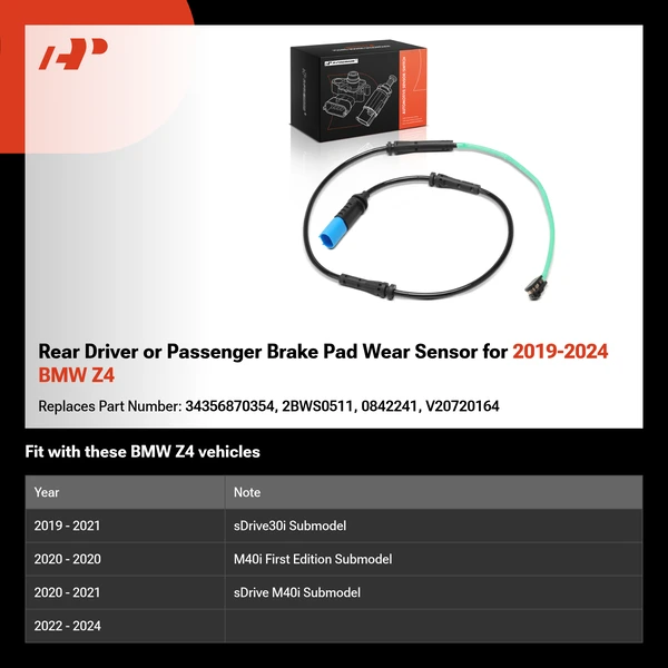 Rear Driver or Passenger Brake Pad Wear Sensor for 2019-2024 BMW Z4