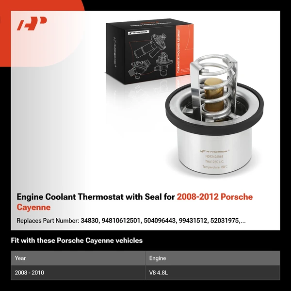 Engine Coolant Thermostat with Seal for 2008-2012 Porsche Cayenne
