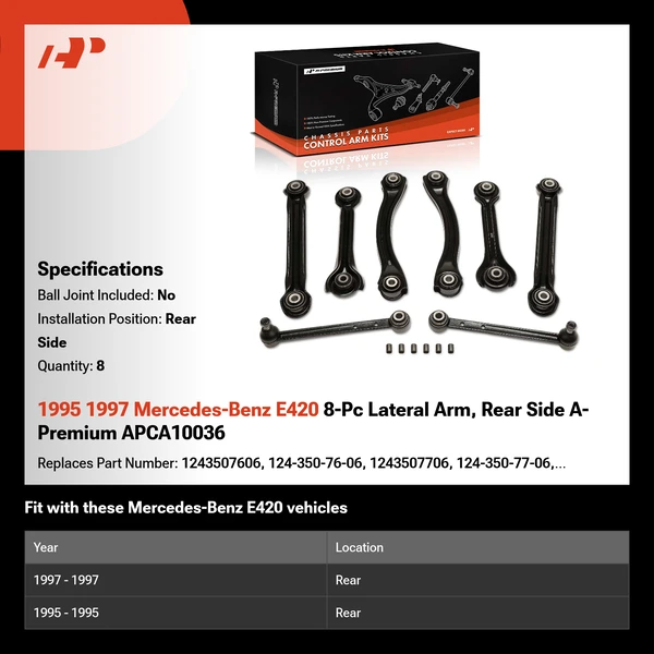 1995 1997 Mercedes-Benz E420 8-Pc Lateral Arm, Rear Side A-Premium APCA10036