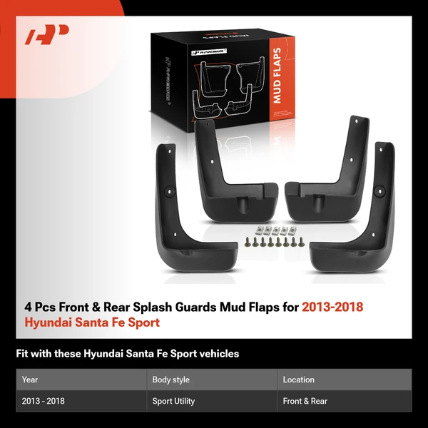 4 Pcs Front & Rear Splash Guards Mud Flaps for 2013-2018 Hyundai Santa Fe Sport
