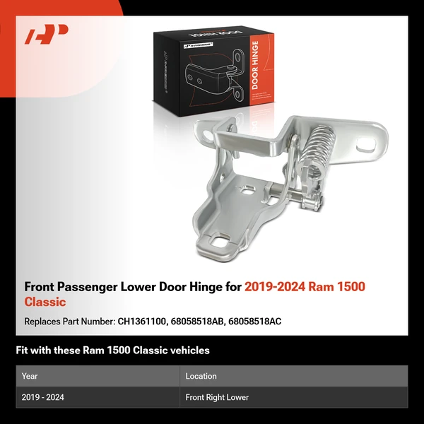 Front Passenger Lower Door Hinge for 2019-2024 Ram 1500 Classic